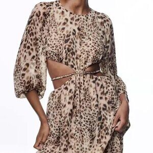 Zara Leopard Print Cut-Out Dress